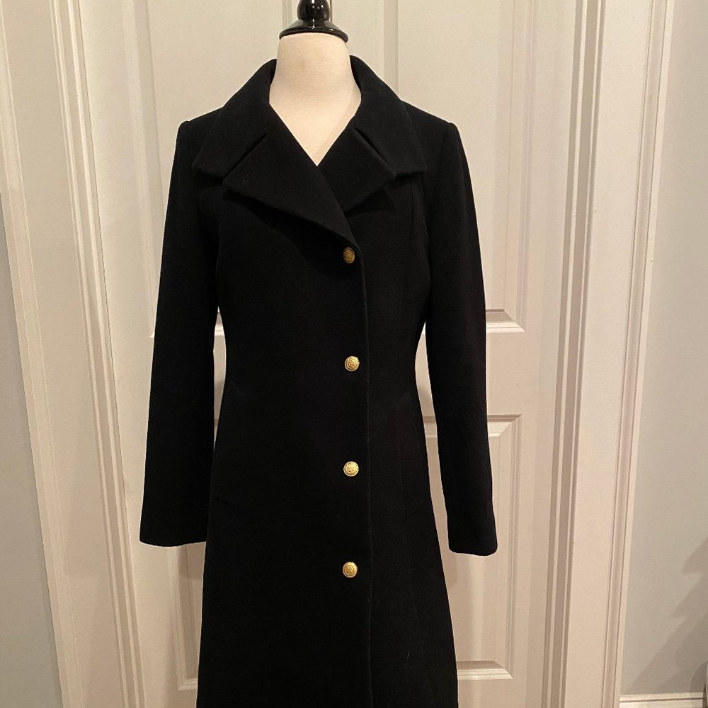 Cole Haan Wool and Cashmere Coat with Vintage Brass Buttons Size 6